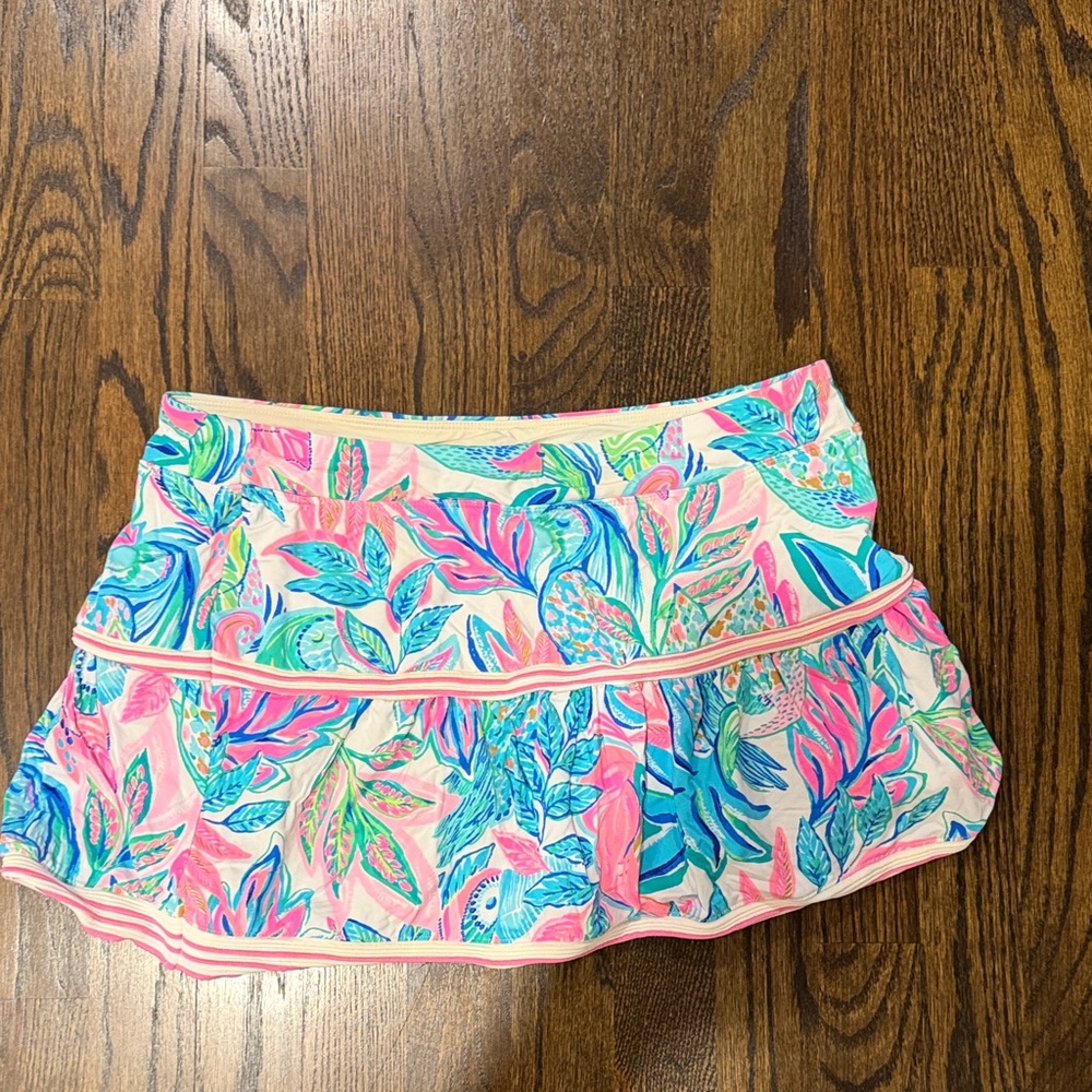 Lilly Pulitzer Pink, Blue & Green Floral Ruffle Skirt